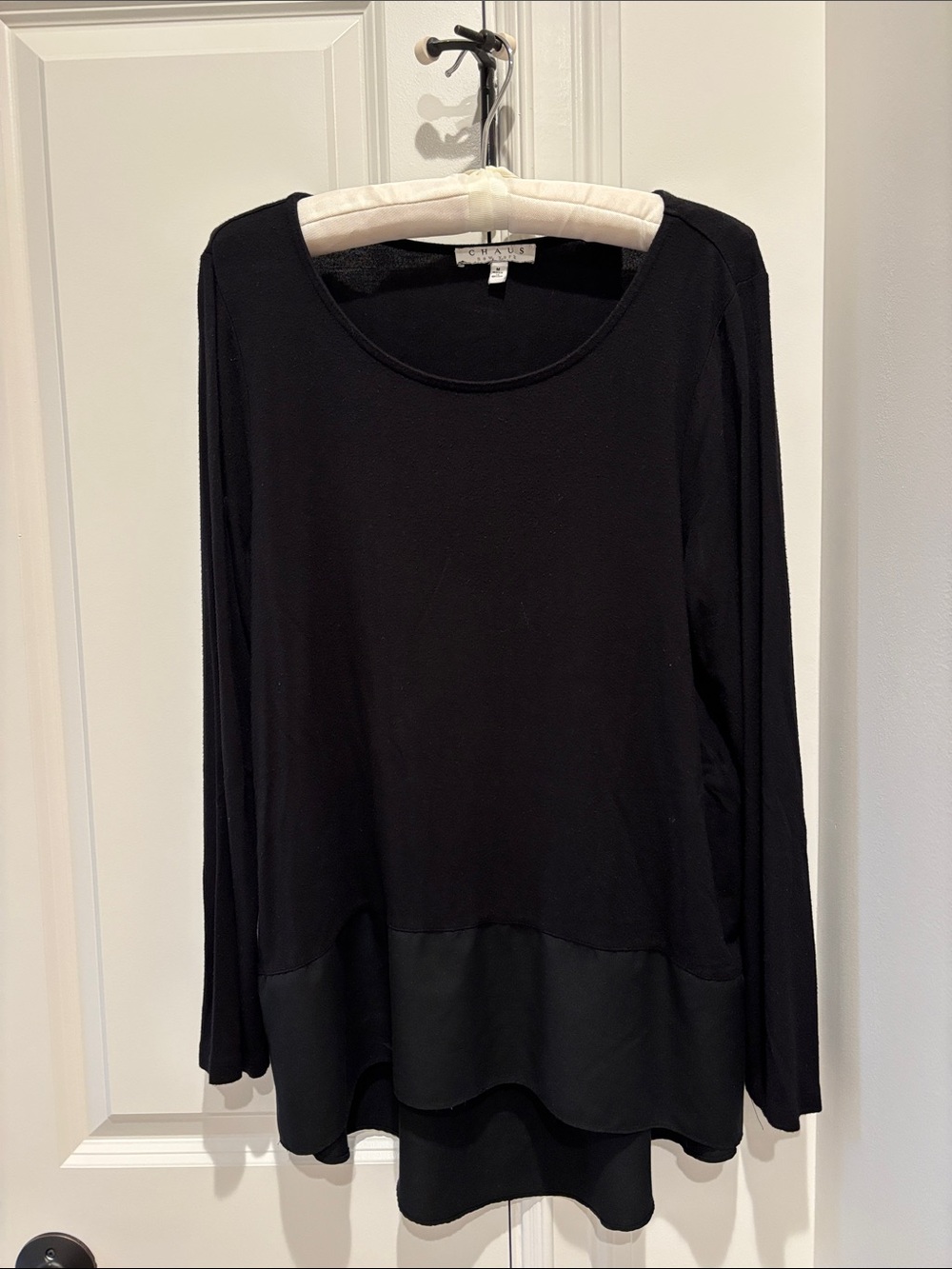 Chaus Black Long-Sleeve Layered Hem Top